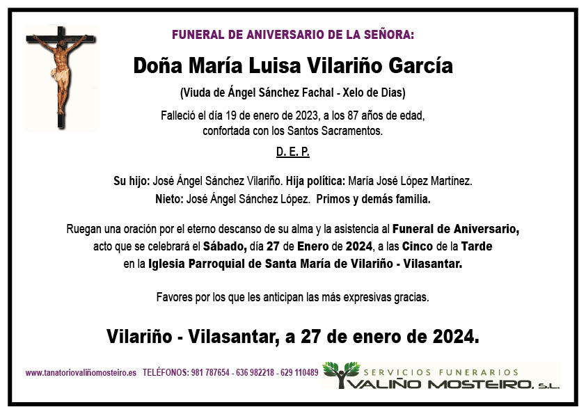 Esquela de María Luisa Vilariño García.